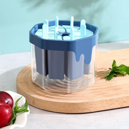 IJsjesmaker Vorm - IJshapen Bakje - Zelf Lekkere IJspops Maken - Met Drup Opvangbakje - 8 IJsjes Tegelijk - Blauw — afbeelding 5