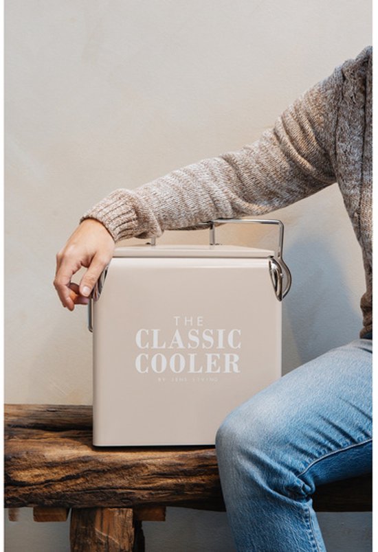 JENS Living Retro Koelbox Taupe - Stijlvolle 13L Ijzeren Koelbox met Binnentas van PP en Flessenopener van Merkloos — afbeelding 5
