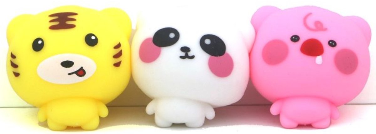 Premium Kwaliteit Squishy Dieren Set 3 Stuks – Panda, Tijger en Beer – Stressbal – Knijp Speelgoed – Fidget Toy voor Kinderen en Volwassenen