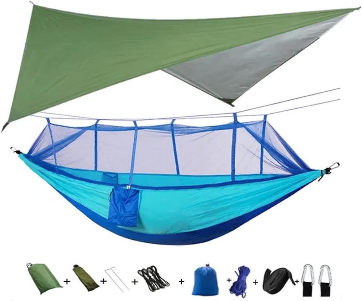 Draagbare Hangmat - Kampeeruitrusting - Ontspannen Buiten - Met Klamboe - 260x140 cm - Groen Blauw