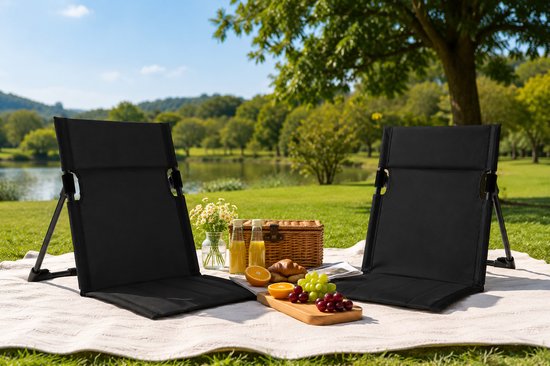 Strandstoel opvouwbaar - Strandmat met rugleuning - Campingstoel - Opvouwbaar Strandbedje met Rugleuning - campingstoel met draagtas - voor strand, camping, picknick, tuin - Zwart — afbeelding 4