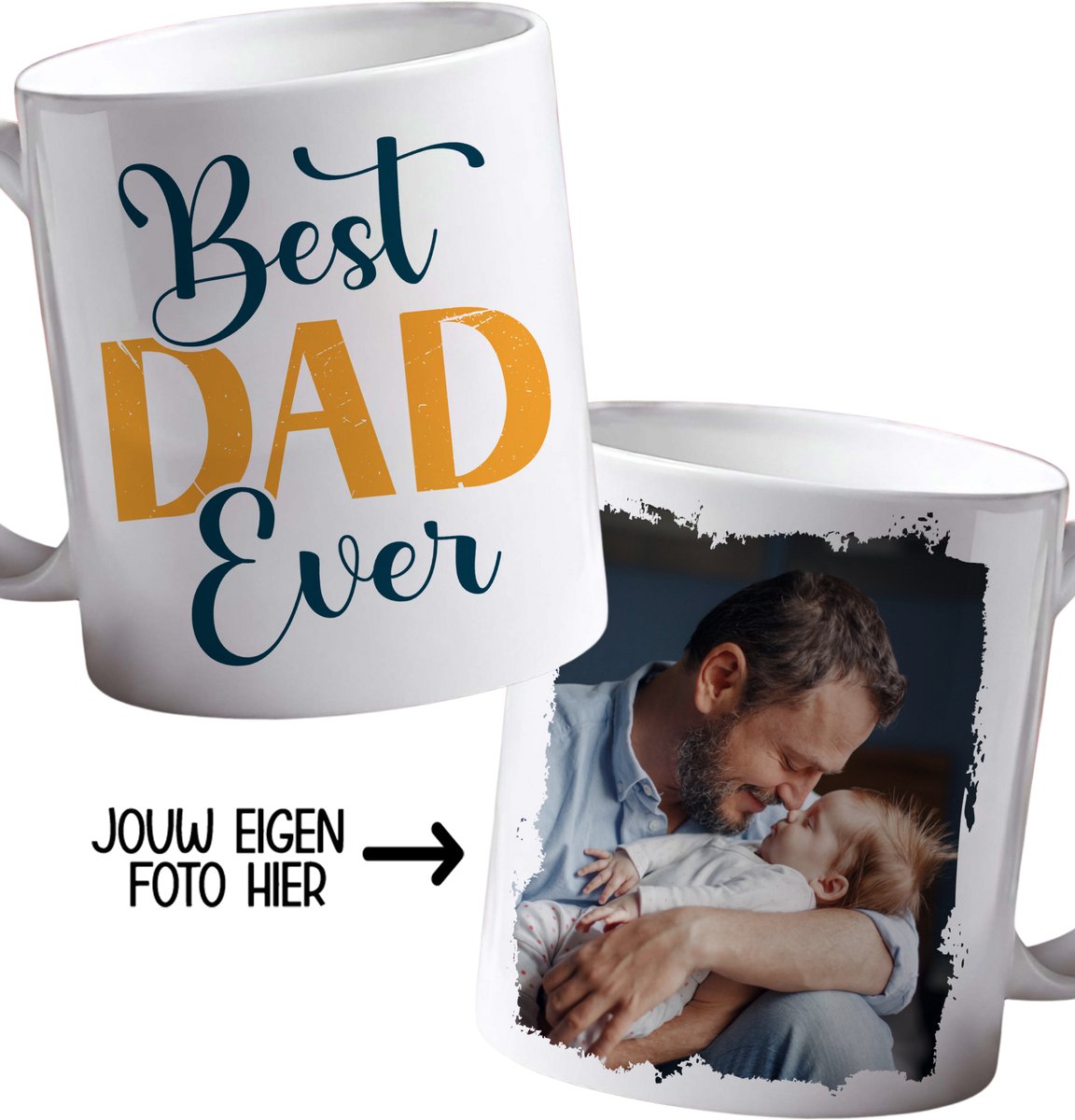 Best Dad Ever Mok met Foto – Vaderdag Cadeau voor Papa – Witte Koffiemok