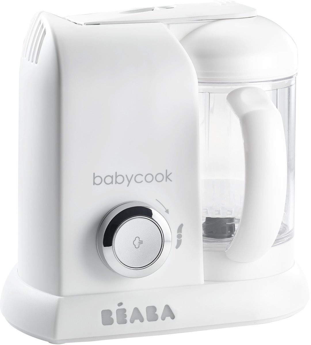 Béaba Babycook Solo Foodprocessor - 4-in-1 Stoomkoker en Blender voor Babyvoeding - Klaar in 15 Minuten met Behoud van Vitamines - Ruime Kom van 1100 ml - Inclusief Spatel, Filterdeksel en Receptenboekje - Wit/Zilver