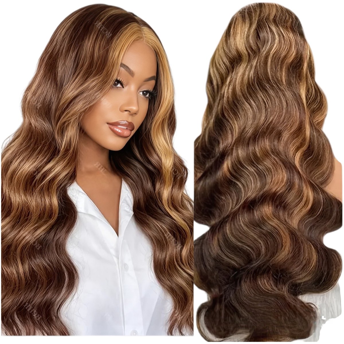 Frazimashop- Braziliaans Remy Haar- Pruiken Dames Lang Haar - 75cm- 4/27 Highlight - Lang Golvend Echt Haar- 13x4 lace frontaal- Wasbaar