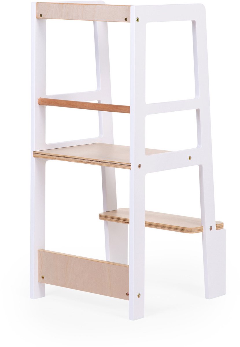 Childhome Leertoren - Wit/Naturel - tot 100kg - Veilig & stabiel - 44 x 42 x 90 cm