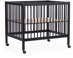 Childhome Park 97 Babybox op Wielen - Houten Speelbox voor Kinderen van 0 tot 36 Maanden - Bodem Verstelbaar op 3 Hoogtes - Wielen met Remsysteem - Tijdloos Design zonder Zichtbare Vijzen - 98 x 78 x 82 cm - Zwart