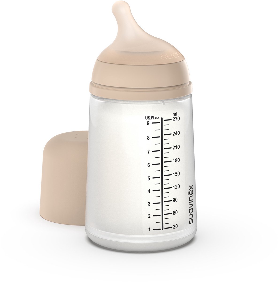 Suavinex Zero.Zero Anti-Koliek Siliconen Zuigfles 270 ml - Babyfles met Anti-Koliek Zakje en Medium Flow Speen - Speen Bootst de Moederborst Na - BPA-vrij - Light