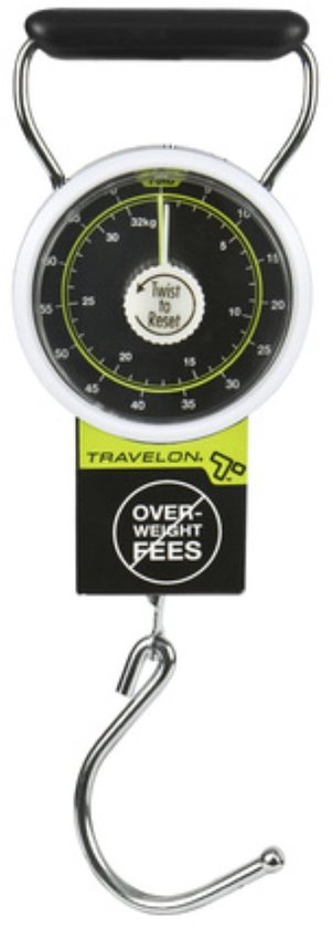 Travelon analoge bagageweegschaal met een maximale capaciteit van 32kg en een haak.