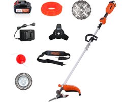 Kibani Accu Bosmaaier - Incl. 21V Accu en Oplader - Elektrische Bosmaaier - met 15CM Onkruidborstel - met Maaidraad, Zaagblad en Draadkop - Grastrimmer - Kantenmaaier
