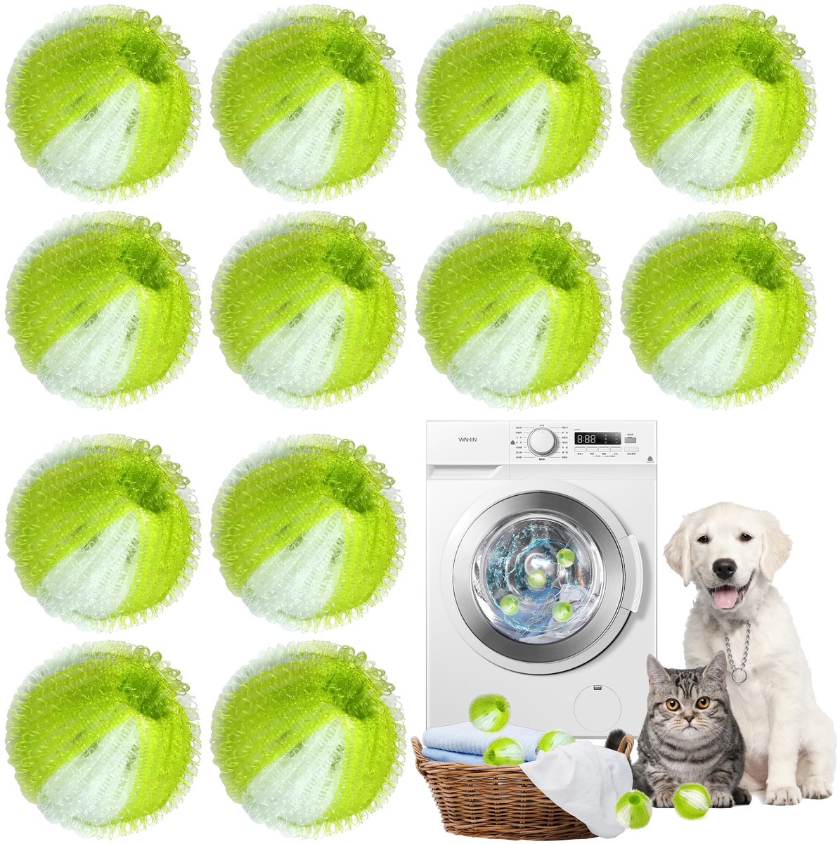 Ryoudavell - Wasmachine Dierenhaar Verwijderaar - 12 Stuks - Schrobbal - Herbruikbare - Wasmachine - Haarvanger voor de Wasmachine - Voor Kleding, Wasgoed en Beddengoed