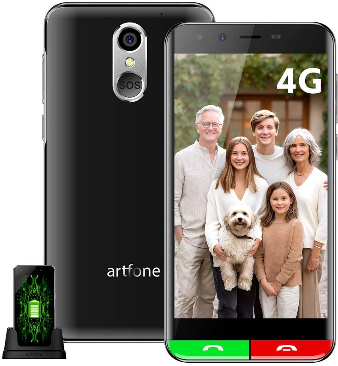 Senioren Telefoon - Smartphone - Artfone Smart_500 - 4G LTE - 5" - SOS-Functie - 3GB RAM - 32GB ROM - 2550 mAh - 13MP camera - GPS - Zwart