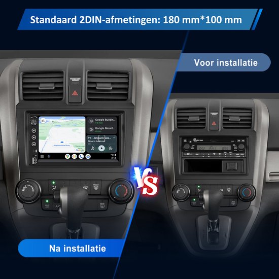 Vergelijking van een auto-interieur voor en na installatie van de 2DIN autoradio.