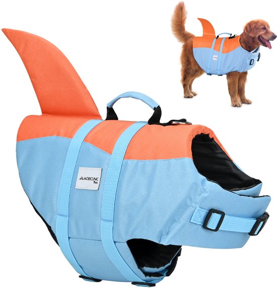 Mobiclinic Sharky - Zwemvesten voor honden - Hondenzwemvest - Verstelbaar harnas - Leiband - 48 x 35 x 67 cm - Tot 18 kg - Handvat - Lichtgewicht - Decoratieve fin - L
