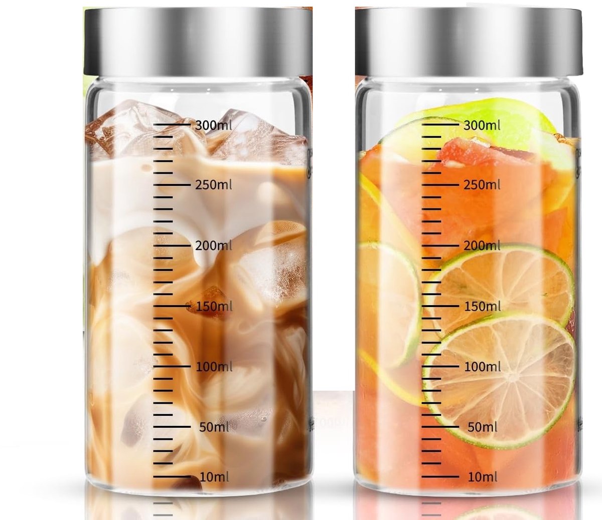 carmdering - Glasfles Set - Herbruikbare Drinkfles - Smoothie Bekers - Nauwkeurige Maatschaal - Lekvrije Sluiting - Borosilicaatglas - Hittebestendig - Veelzijdig Gebruik - 2 Stuks