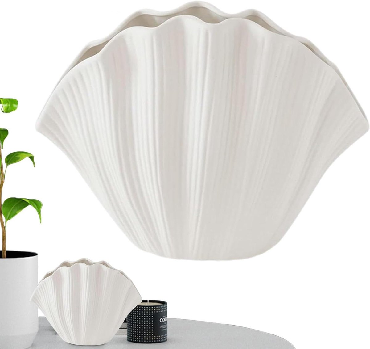 Moderne vaas - witte keramische vaas | zeeschelpdecoratie | Minimalistische woondecoratie 