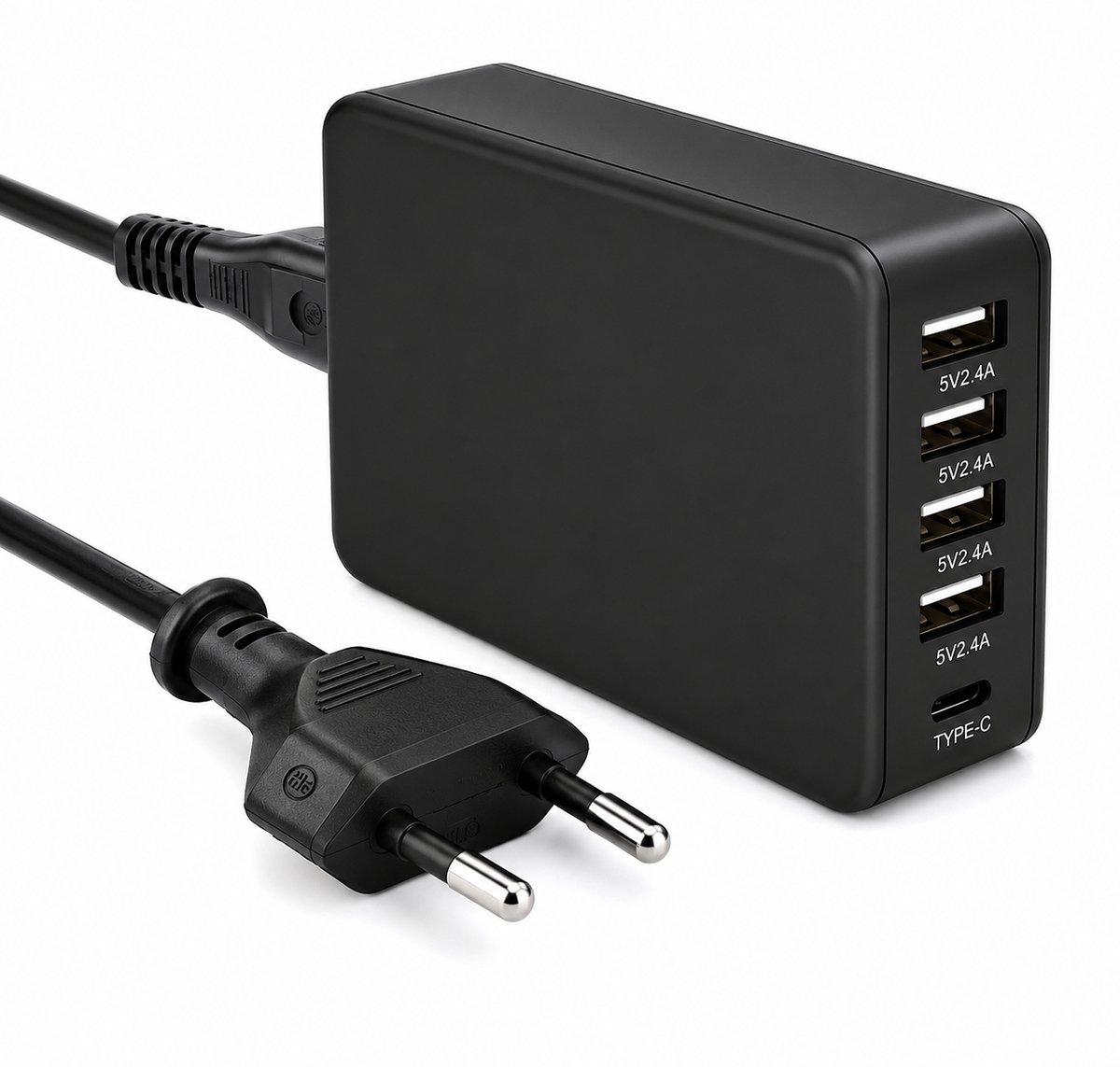 USB lader - 100/ 240 Volt - 4 USB A poorten - 1 USB C poort - 39 Watt - Zwart - Allteq