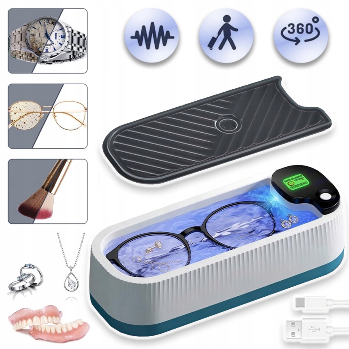 Ultrasoon Reinigingsapparaat - 45.000 Keer Draagbare Brilreinigermachine Met 3 Reinigingsmodi - Brilreinigingsapparaat - Mini-Ultrasone Reiniger Voor Brillen, Horloges, Sieraden, Oorbellen, Ultrasone Reiniger