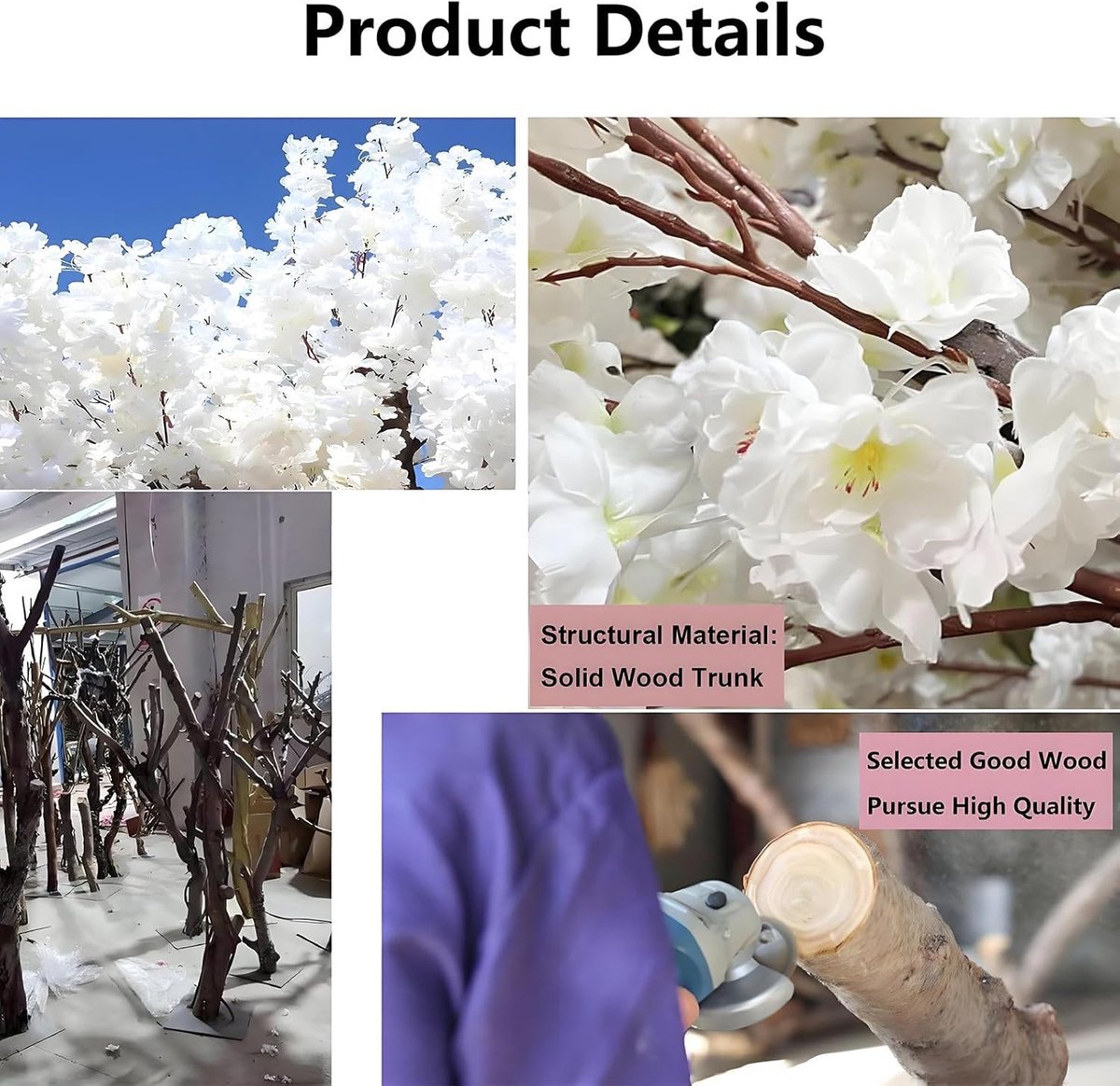 Handgemaakte kunstbloemen, decoratieve boom voor binnen en buiten, grote roze kunstkersenbloesemboom, voor thuis, bruiloft, feest, tuin, kantoor, kerst. White-1m*0.8m – foto 5