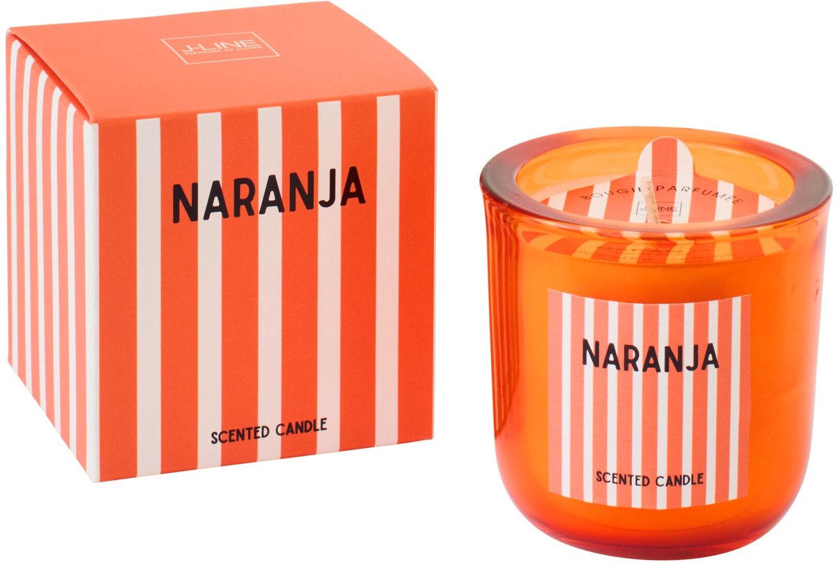 J-Line geurkaars Naranja - Mandarin Moments - glas - oranje - small