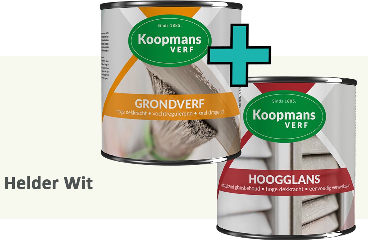 Koopmans Grondverf en Hoogglans Lakverf - set geschikt voor hout en metaal – Helder Wit – 2x – 1,5 l