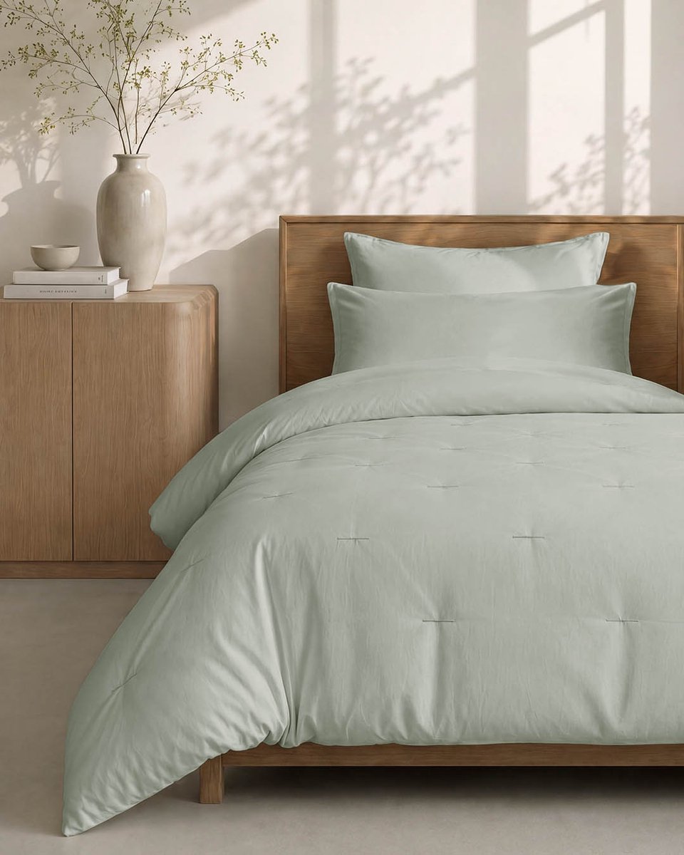 HOOMstyle Wasbaar dekbed zonder overtrek - 140x220 1 persoons met 1 kussensloop - Aloë Vera Groen