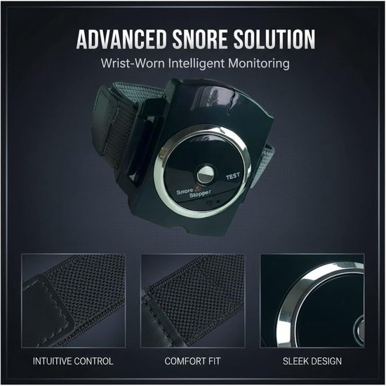 Anti-snurk apparaat - Slaapmonitor polsband - Verbeteren slaapkwaliteit - Intelligente detectie - 10 x 7.5 cm - Zwart — afbeelding 3