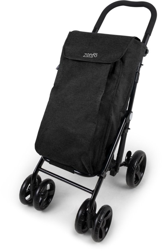 Zonfo Boodschappentrolley Cruiser – Tasinhoud 53L en koelvak (10L) – 4 wielen, opvouwbaar & verstelbare handgreep – Zwart