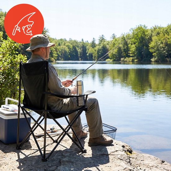 MOZY® - Inklapbare Campingstoel - Zwart - tot 120 kg - met Armleuningen en Bekerhouder - in Draagtas - Antislip - Campingstoel - Visstoel - Vissen - Vissersstoeltje van MOZY® — afbeelding 5