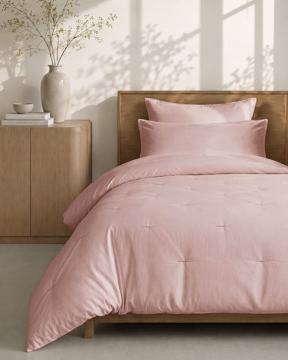 HOOMstyle Wasbaar dekbed zonder overtrek - 140x220 1 persoons met 1 kussensloop - Bloesem Roze