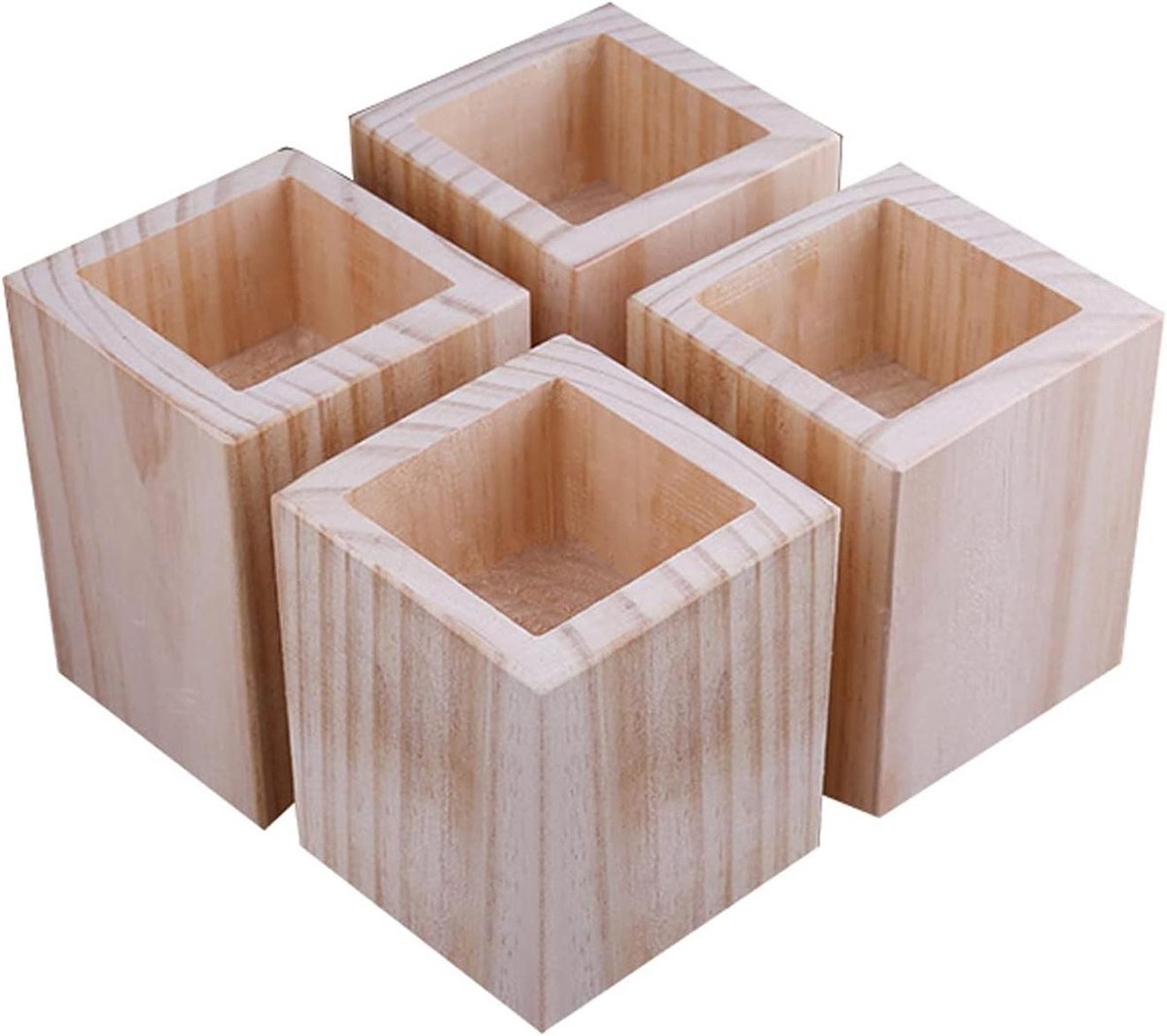 Houten Bedverhogers - Meubel Lifters - Meubels Verhogen - Set van Vier - 8x8x20 cm - Houtkleur