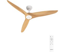 CREATE - Stille plafondventilator 100% hout 40W (Ø132cm) - Geen licht - Afstandsbediening - 6 snelheden - Programmeerbaar - WIND CENTURY