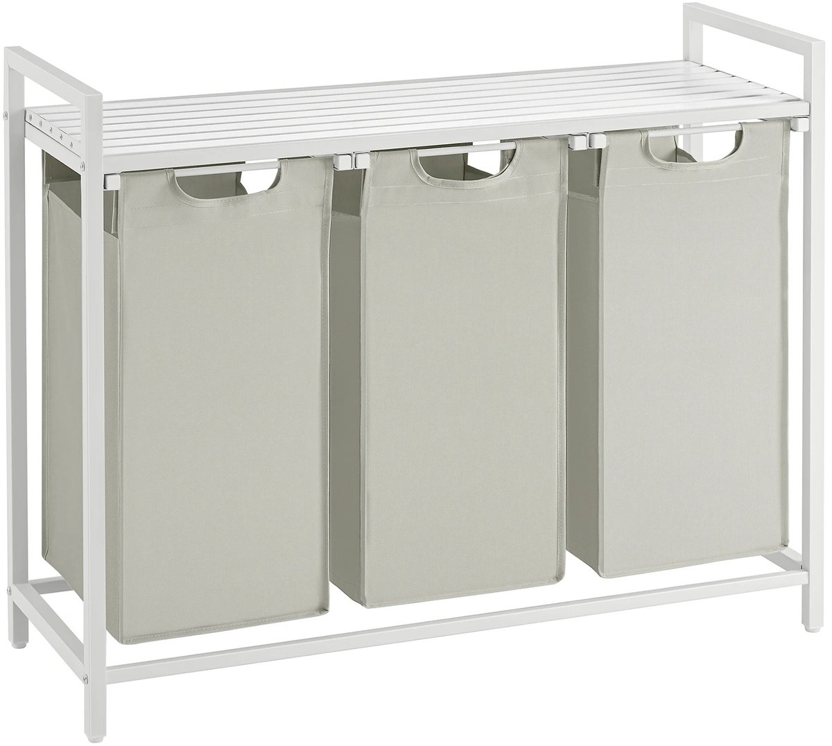 SmartLiving.Store - Wasmand 3 Vakken - Wasmanden - Wassorteerder - Met Opbergplank - 93 x 33 x 72 cm - Wit