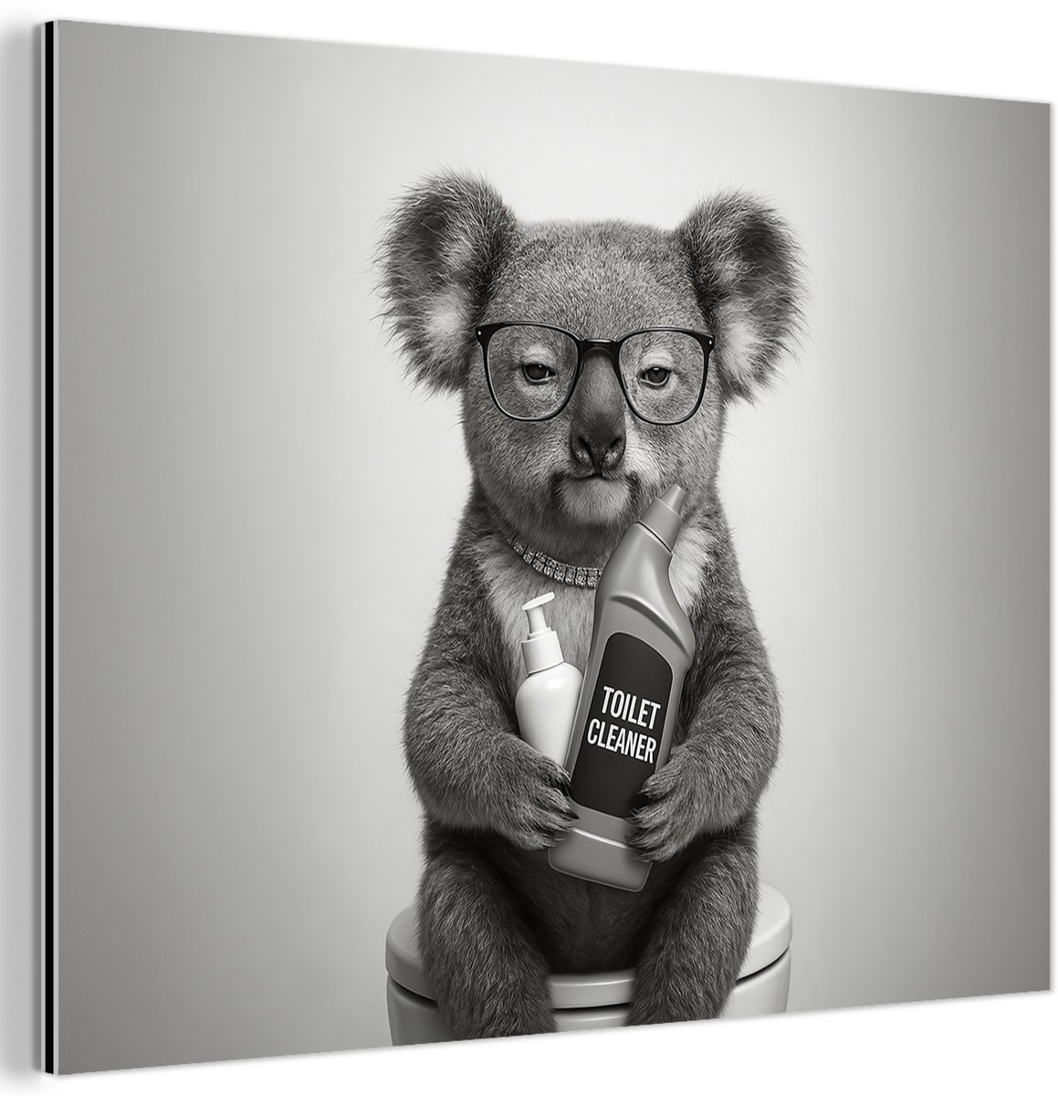 Aluminium schilderij 160x120 cm - Wanddecoratie metaal - Koala - Bril - Toilet - Metalen m