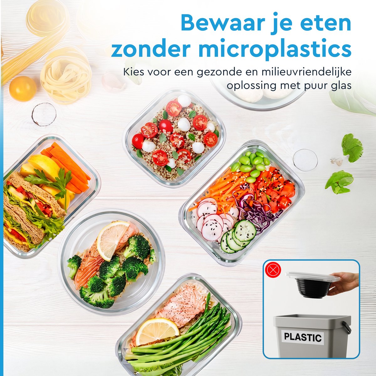 Nord Kitchen Vershoudbakjes Set van 11 - met Glazen Stoom Deksel - Meal Prep Bakjes - Diepvriesbakjes Volledig Glas - Luchtdicht - 11 Stuks - 320ML t/m 1520ML — cadeau in Cadeau-ideeën - foto 7