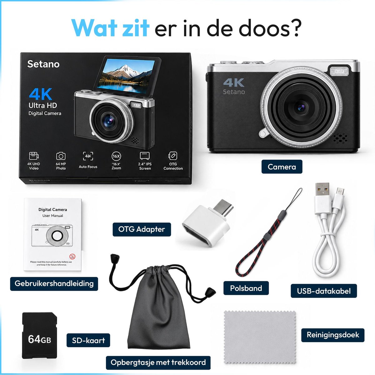 Setano 4K Camera - Compact met 64GB SD-kaart inbegrepen thumbnail 7