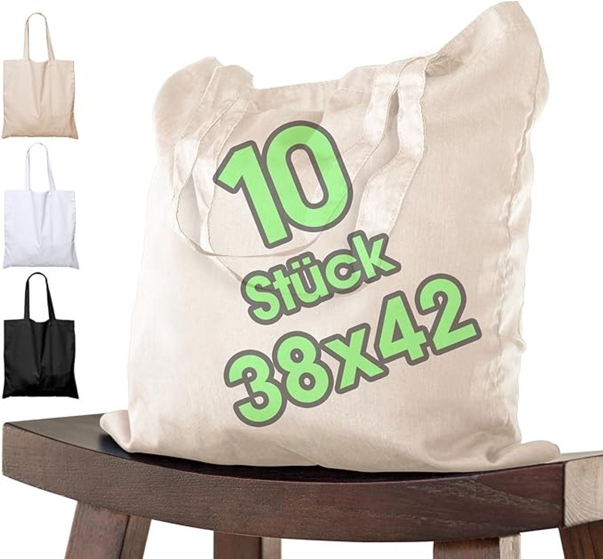 Stoffen boodschappentas 38x42 cm - 10 stuks - Natuur