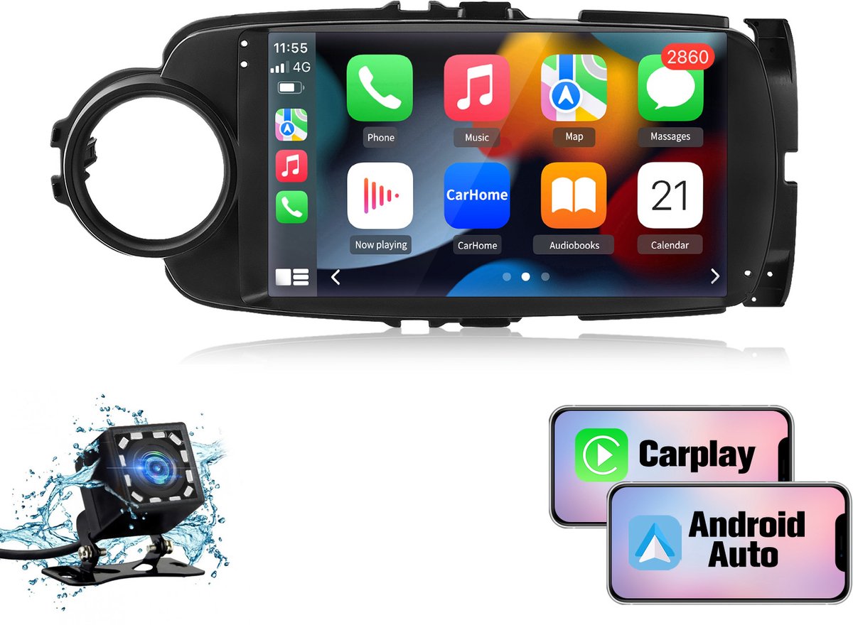 Hexinex Octa-Core autoradio Geschikt voor Toyota Yaris 2011-2018 - Draadloos CarPlay, Android Auto, Android 15, multimediaspeler, 4GB+64GB