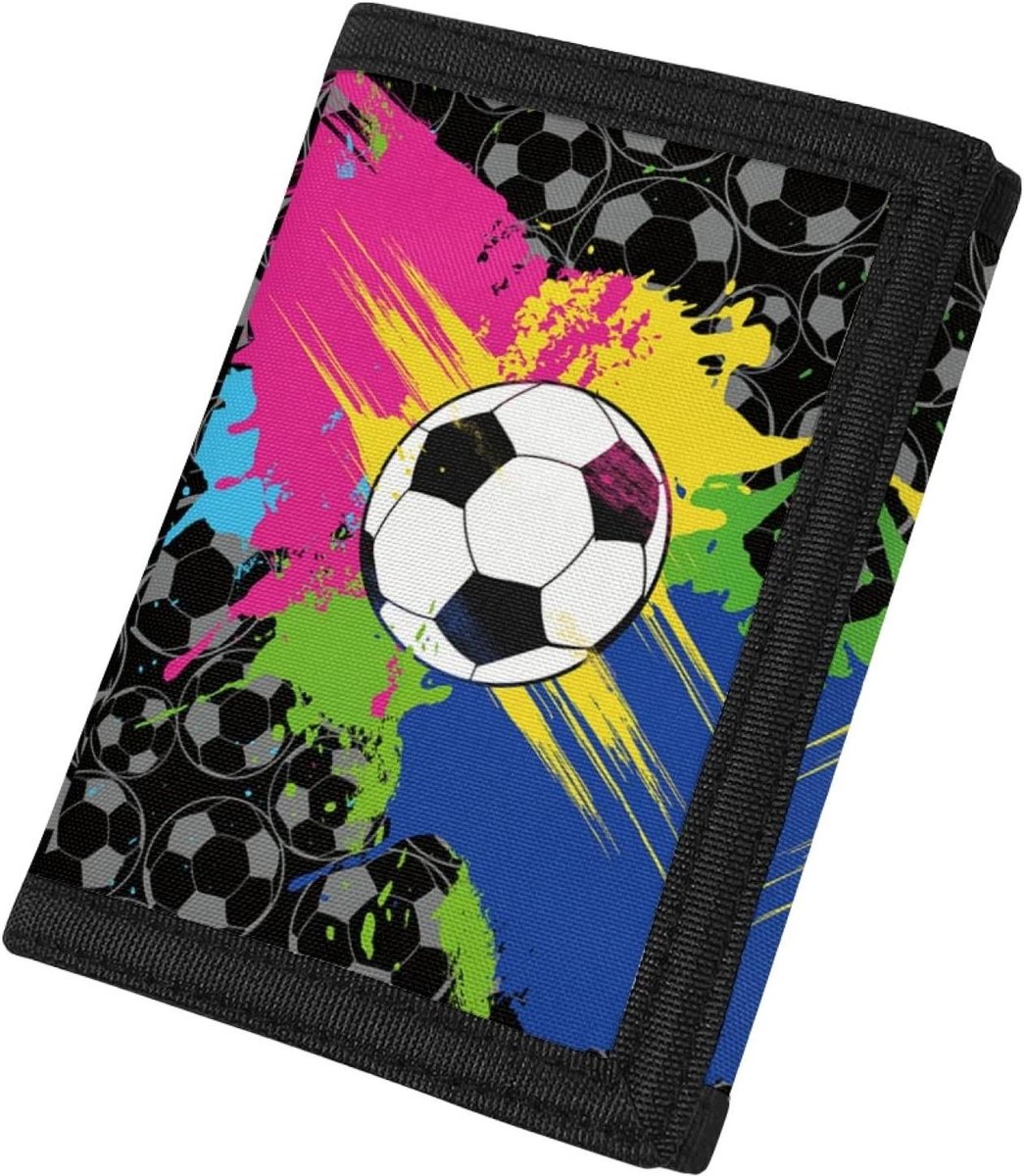 Portemonnee Kinderen - Portemonnee Jongens Meisjes - Geld Opbergen - Bedrukbaar Canvas Materiaal - 13.8cm x 5cm - Voetbal Splash