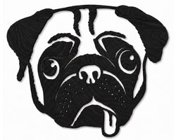 Houten wanddecoratie - Wooden wall decoration | Mopshond 74 x 62cm Pug | Zwart - Black | Muurdecoratie - Wall art - Nederlanse Bulldog - Mastiff - Honden - Dogs - Design Wandfiguur - Echt Hout - Real Wood