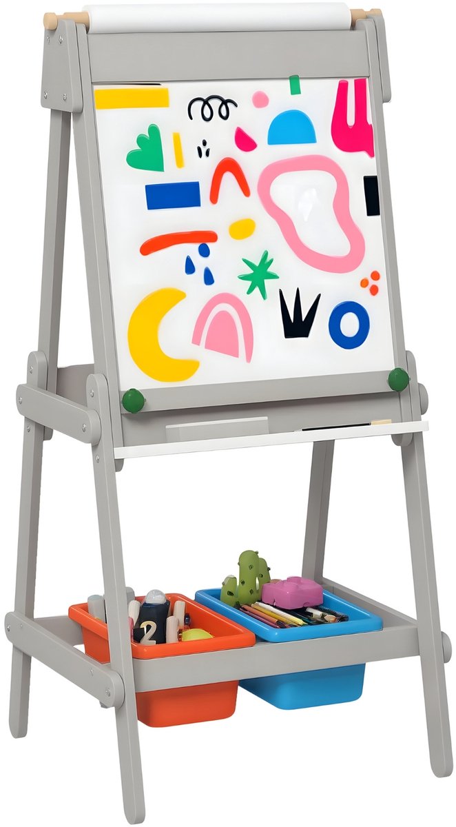 3-in-1 Kinder Tekentafel – Dubbelzijdige Kinder Easel met Tabletfunctie – Grijs