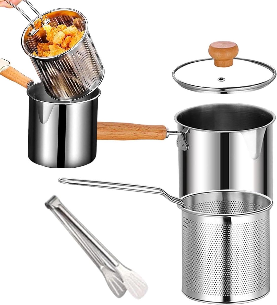 Frituurpan met Oliefilter - Roestvrijstalen Friteuse - Thuis Frituren - Grote Capaciteit - 14 x 17 x 14 cm - Zilver