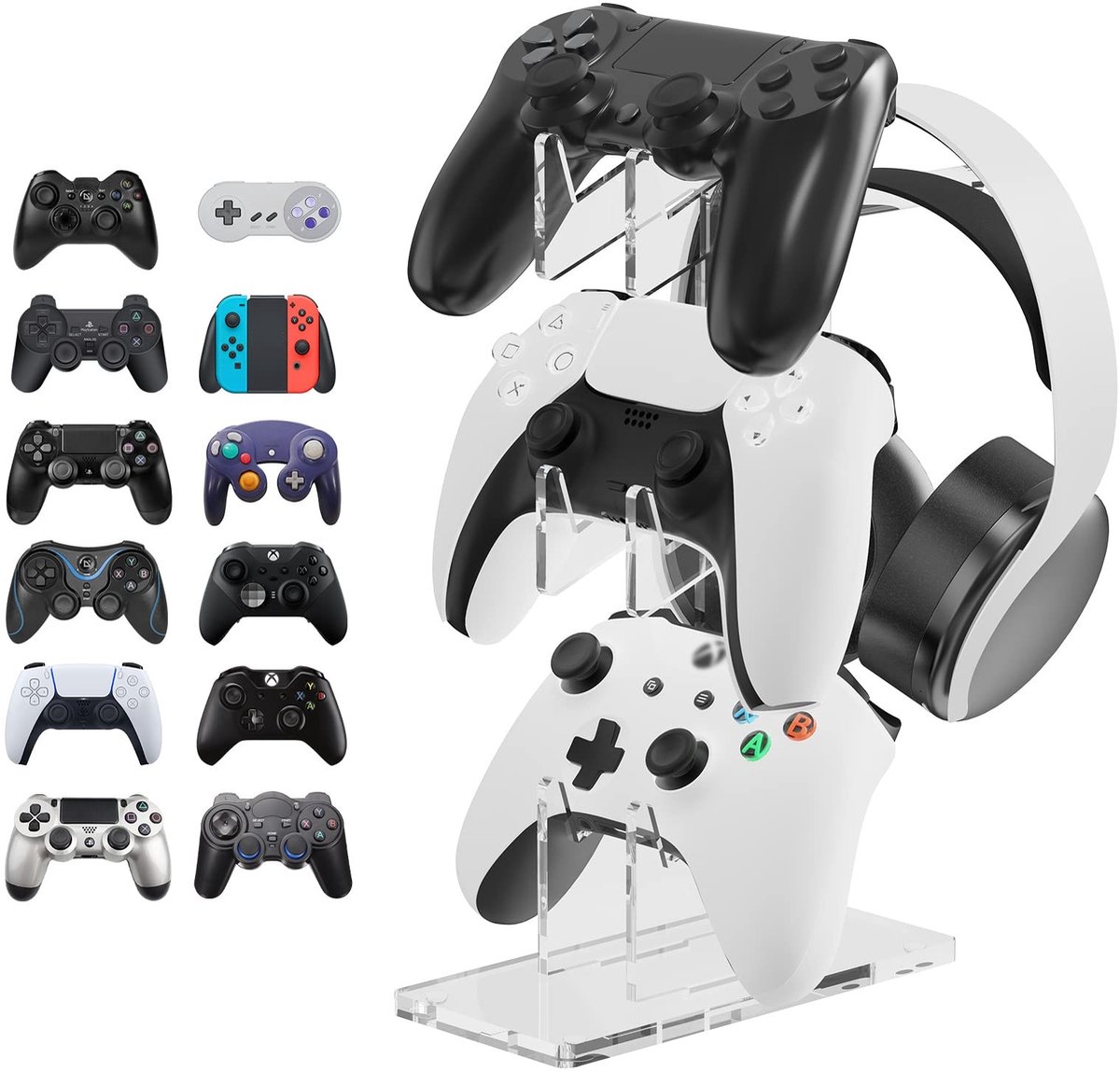 Store_9 - Controllerstandaard - Gaming-accessoires - Ruimtebesparend - Wit - Hoofdtelefoonstandaard - Geschikt voor PS5, PS4, Switch Pro, Xbox - 3-...