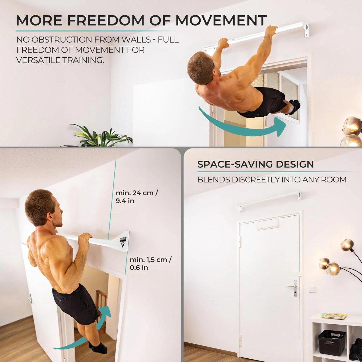 PULLUP & DIP Steel - Pull-up Stang Wandmontage - Compact Design (13 cm Afstand) - Voor Boven Deurkozijnen - Mat Wit Gepoedercoat thumbnail 3