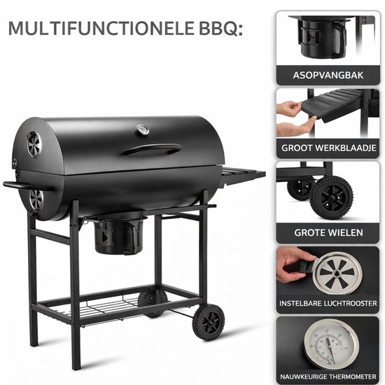 Houtskool BBQ XXL met Deksel en Thermometer - Grote Barbecue met Grillrooster - Verrijdbaar en Stevig van Merkloos — afbeelding 3