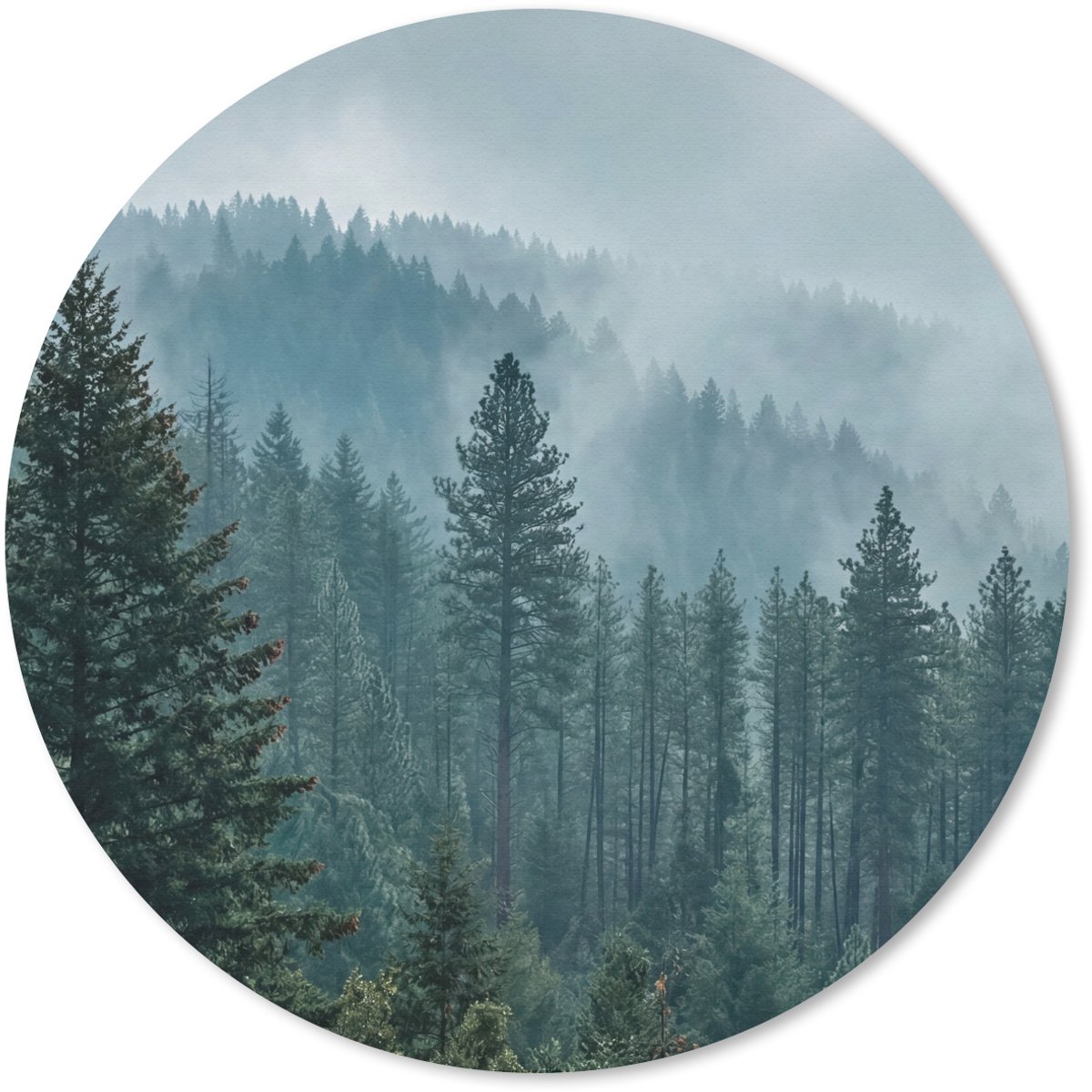 Muismat rond 50x50 cm - Mousepad Naaldwoud - Bergen - Mist - Ronde muismatten