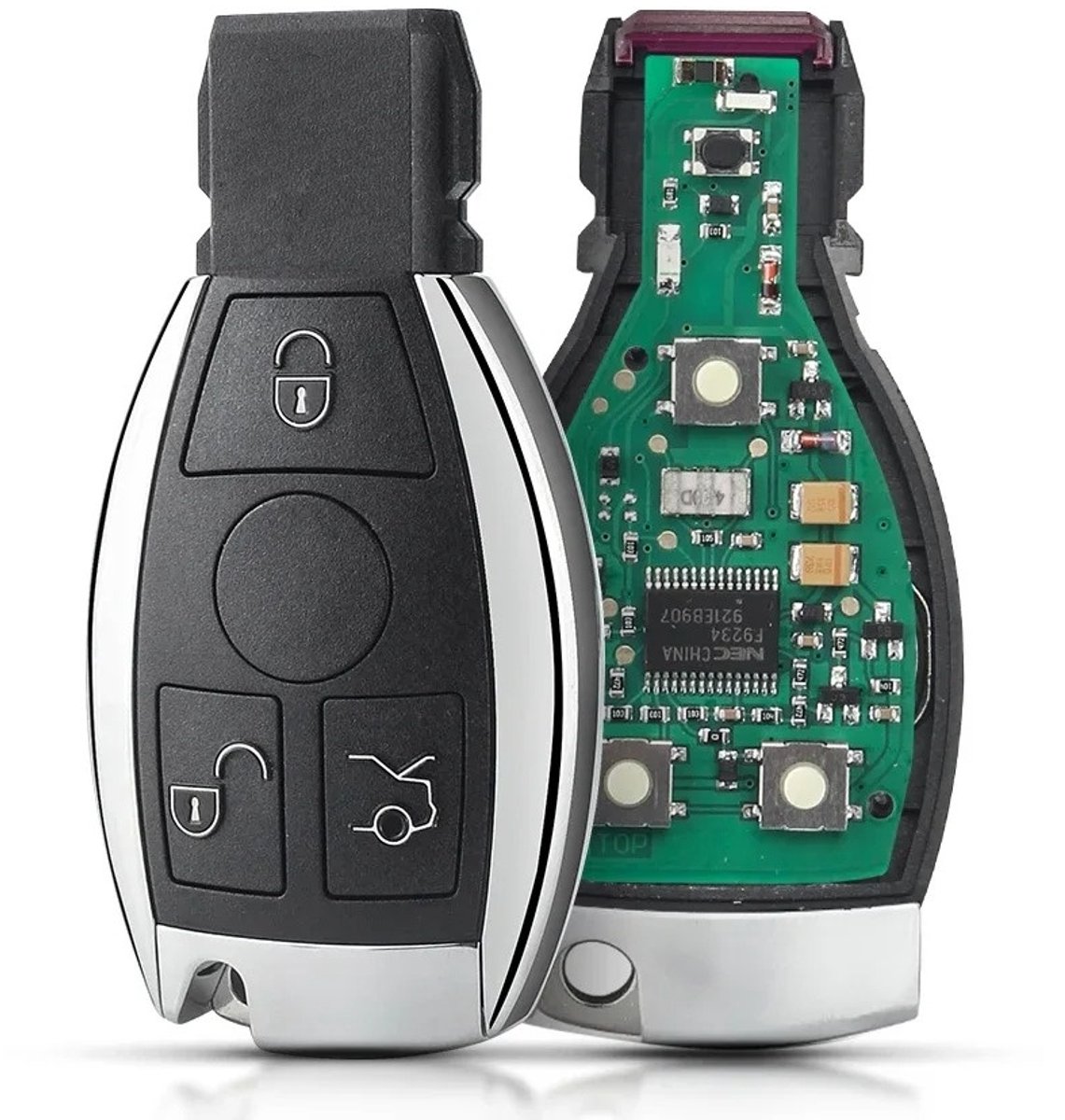 XEOD 3 knops sleutel geschikt voor Mercedes - 433MHZ - HU64 - NEC - Complete sleutel - Met electronica - 1 stuks