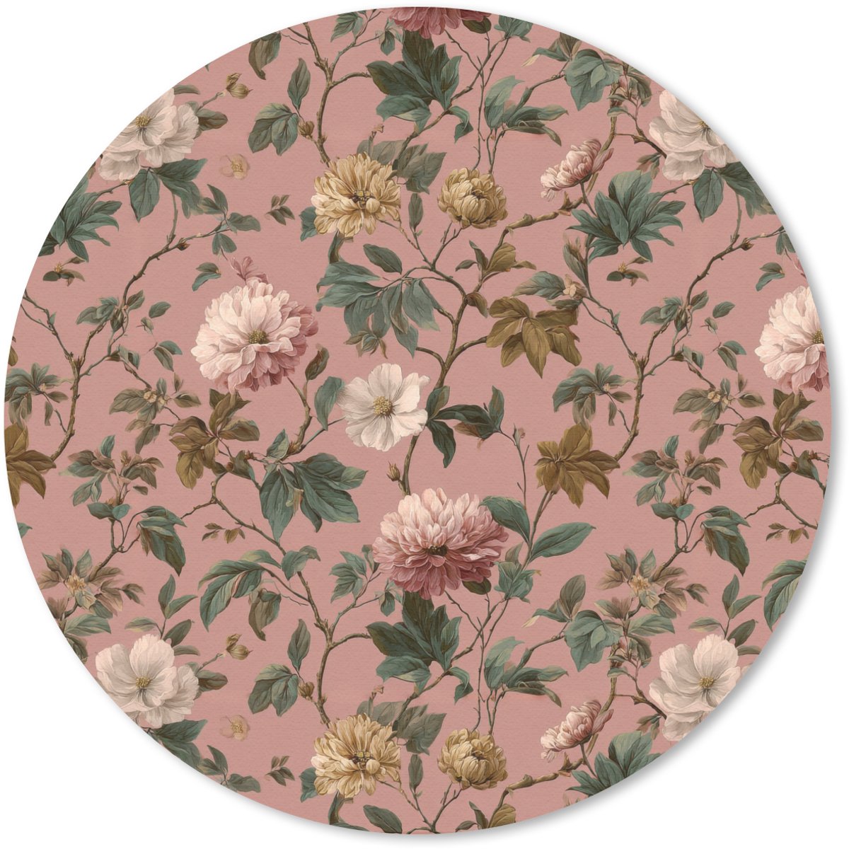 Muismat rond 20x20 cm - Mousepad Bloemen - Klassiek - Roze - Ronde muismatten