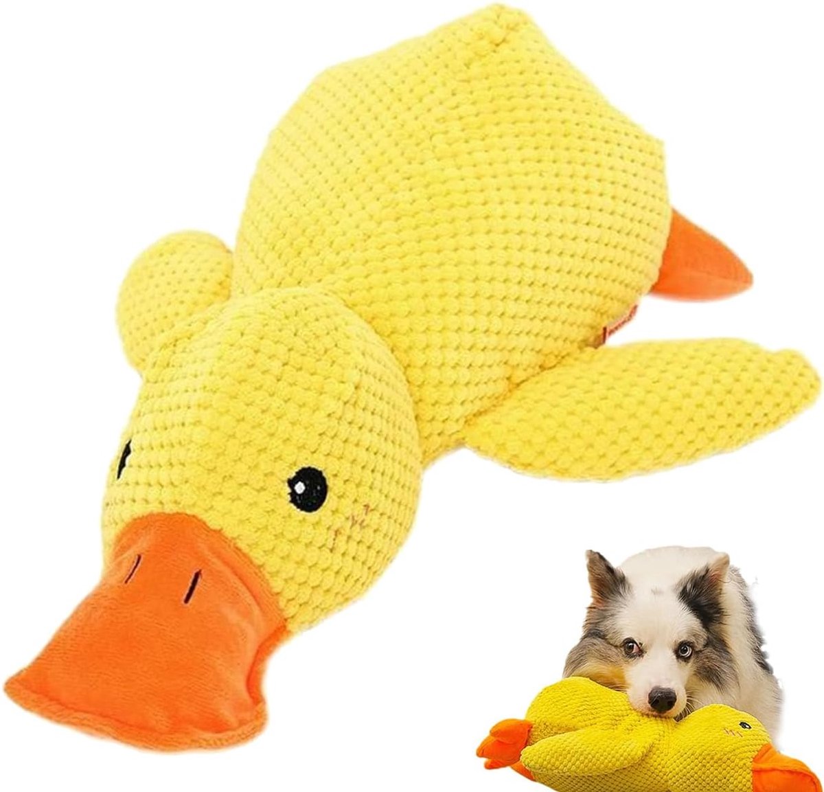 Daity Hondenspeeltje Eend – Stressverlagende pluchen eend – Emotioneel steunspeeltje – Gele pluchen eend – Bijtspeeltje – Geel – 45 cm x 38 cm