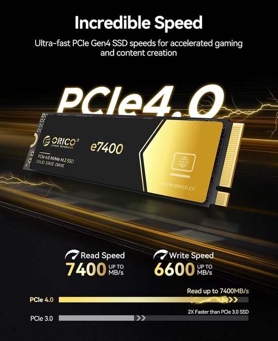 Interne SSD - Solid State Drive - Razendsnel Data - PCIe 4.0 x4 - 1TB - Goud van Merkloos — afbeelding 4