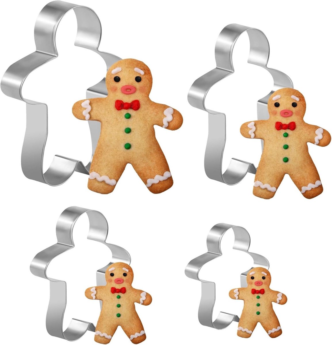 Gingerbread Man Cookie Cutters - 4pcs - 4 Sizes - Stainless Steel - Kerstmis - DIY Bakken